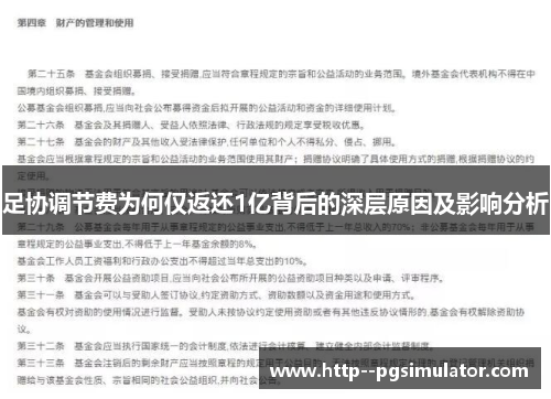 足协调节费为何仅返还1亿背后的深层原因及影响分析